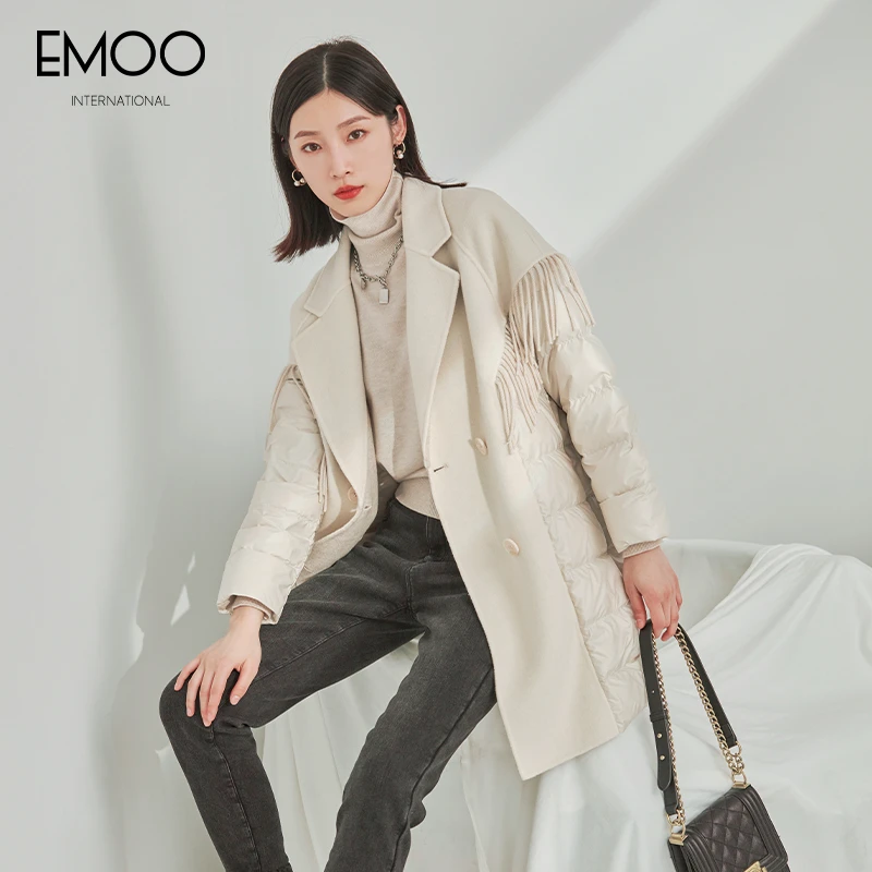EMOO/杨门中长款羽绒服大衣女纯色气质通勤羽绒服宽松E42Y019338