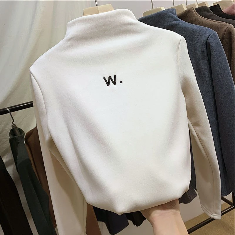 [蒙寸]女童加厚一体绒打底衫秋冬冬新款中大童保暖加绒半高领内搭