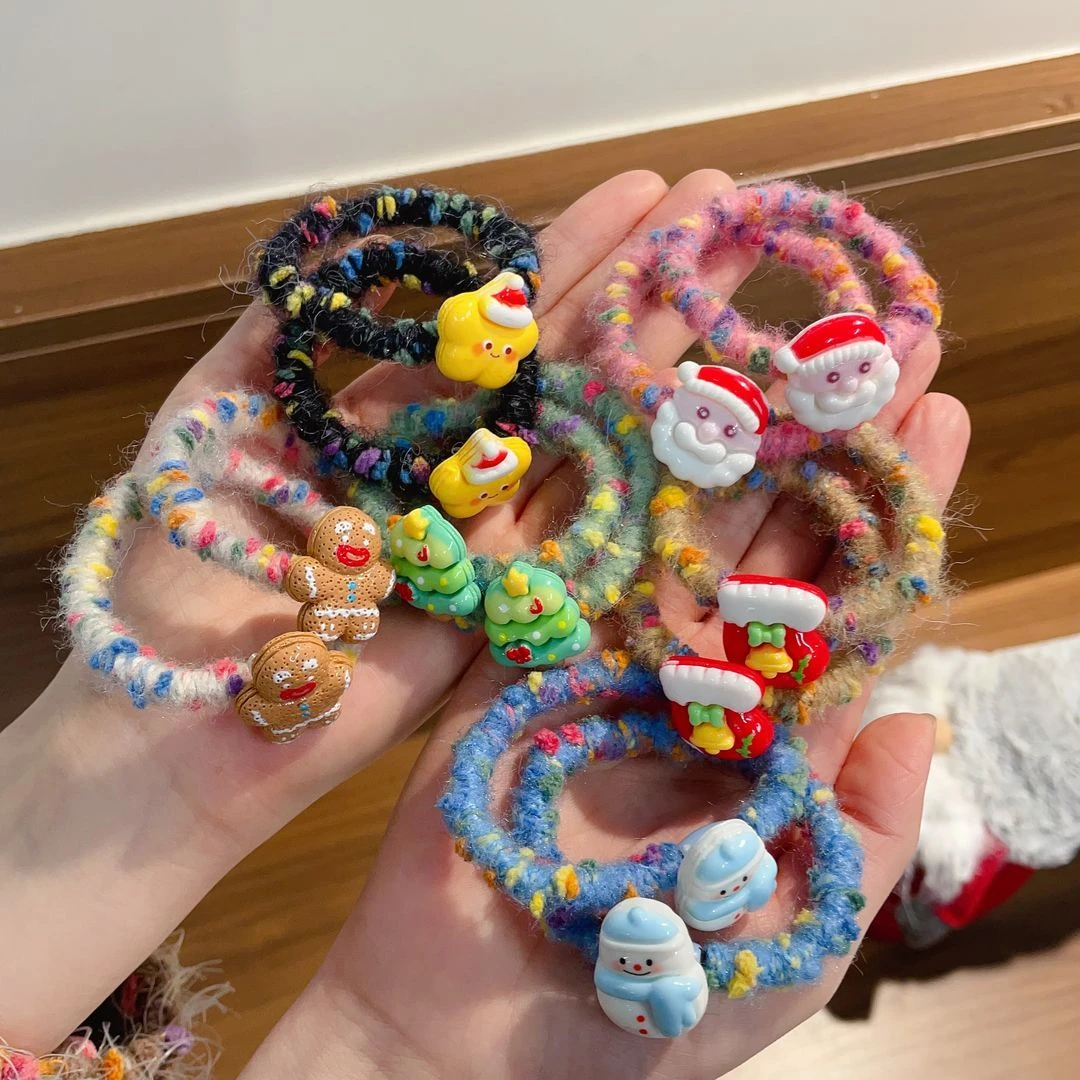 圣诞款彩色毛绒发绳高弹力可爱雪人星星头绳儿童女孩扎头绳发圈女