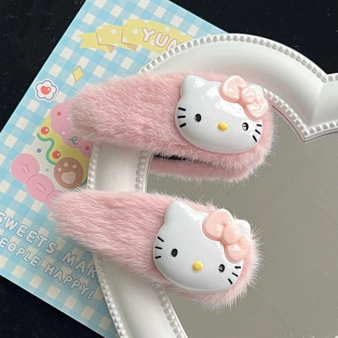 毛绒粉色hellokitty刘海夹夹大号日系少女kT猫卡通发饰侧边发夹可