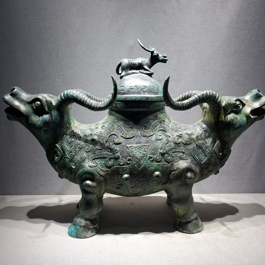 古铜坊复刻西周青铜器双牛尊仿古青铜器摆件