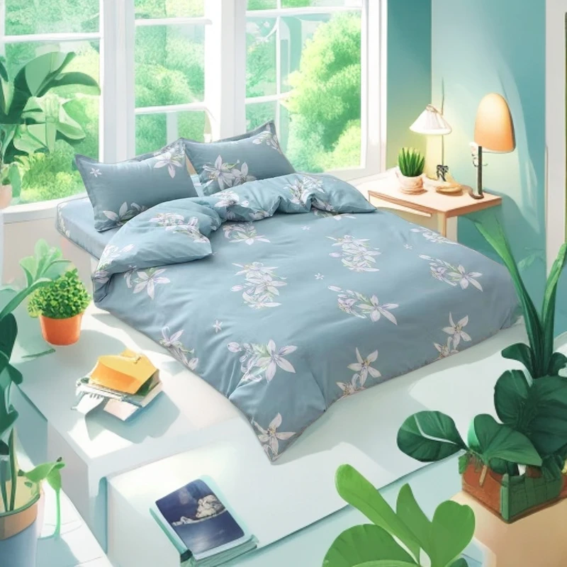 【反季清仓】亲肤四件套磨毛套床单被罩蓝色百合
