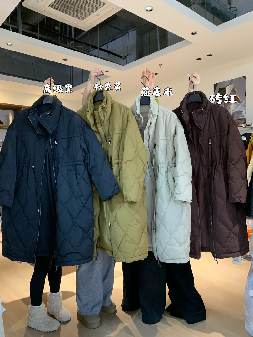 69206冬季新款韩版宽松立领羽绒服女中长款加厚保暖白鸭绒外套