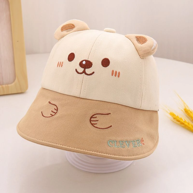 帽子中式新款春季薄款渔夫帽宝宝男女童可爱超萌婴儿小熊防晒盆帽
