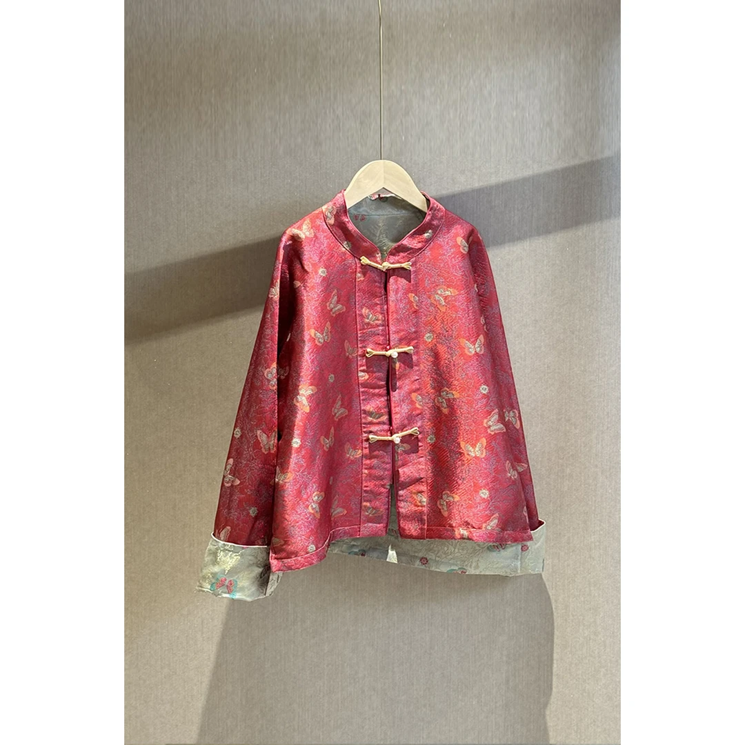 【梦蝶】双面穿新中式复古织锦缎立领开襟盘扣上衣外套