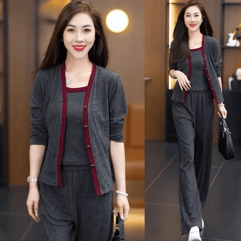 黛迹中年妈妈春秋装运动服休闲套装女洋气时尚显瘦百搭三件套女装