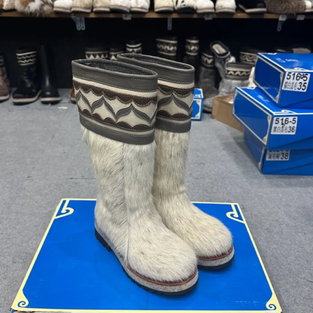2024-32玛拉沁冬季毛皮毛毛长款女靴厚底五厘米民族风日常学生