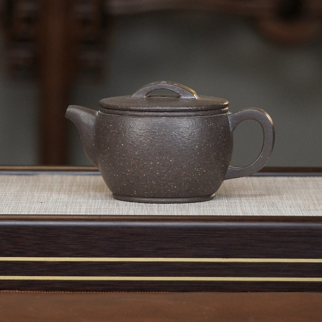宜兴紫砂原矿8目粗砂天青全手工汉瓦壶
