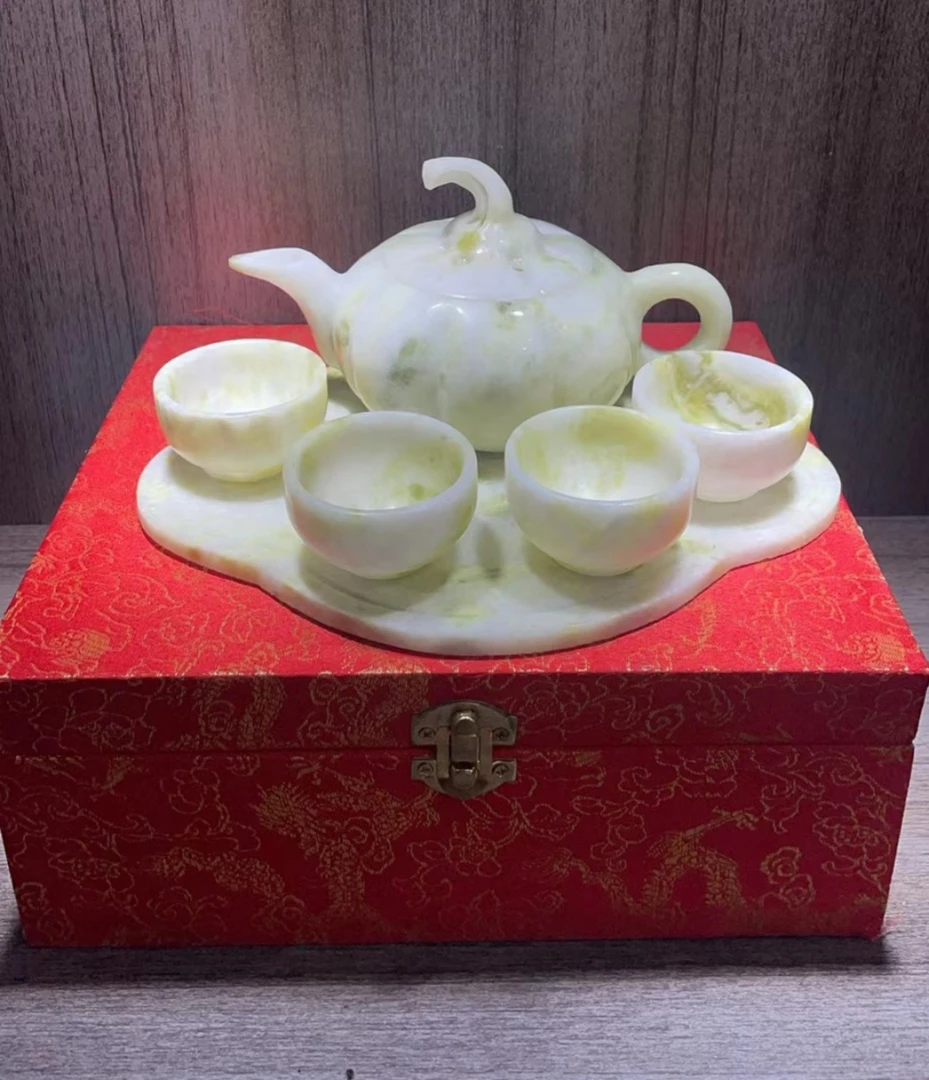 方解石蛇纹石岫玉茶具套装摆件（多样性发货）