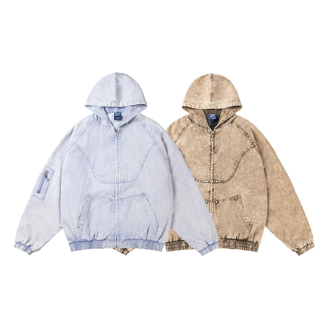 【清仓款 no退no换】美式潮牌天蓝浅色外套连帽水洗牛仔衣TP026