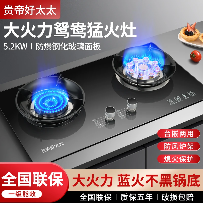 好太太双灶炉具燃气灶台式猛火灶玻璃防爆两用天然气防风燃气灶具