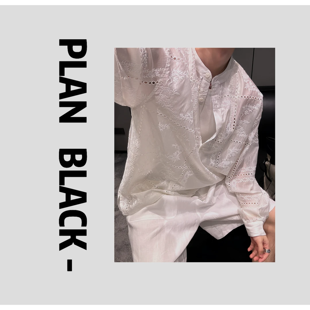 RICH陈发财【白开水】很老钱很显贵！提花镂空设计T恤亨利领长袖3839