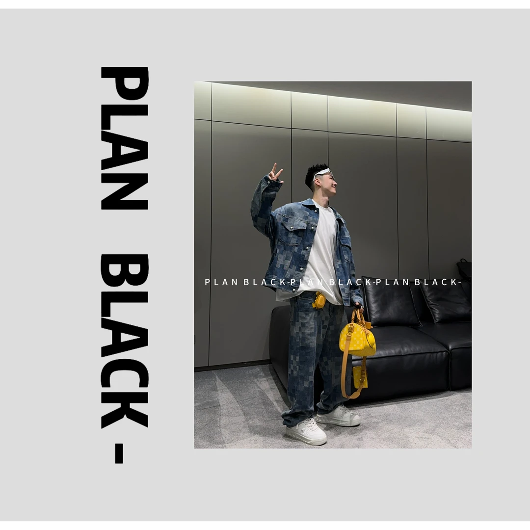 RICH陈发财【马赛克牛仔外套】像素风棋盘格！夹克牛仔衣外套3877