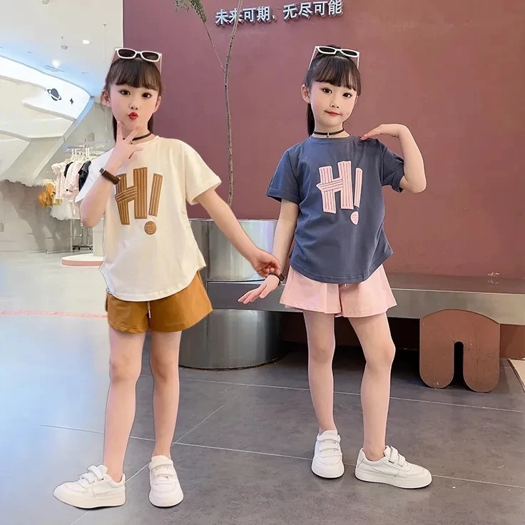 女童夏季洋气短袖套装2024新款时鬓儿童休闲百搭短裤显瘦两件套潮