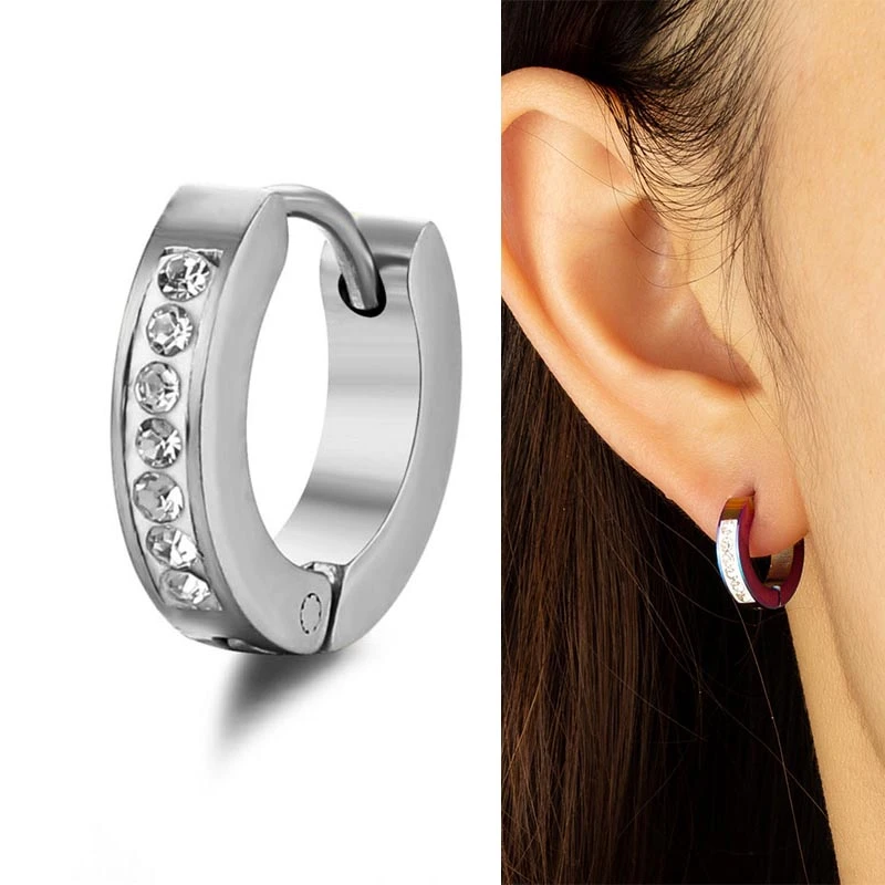 钛钢耳饰 韩版时尚单双排钻耳骨扣男耳环流行饰品钛钢镶钻耳扣女