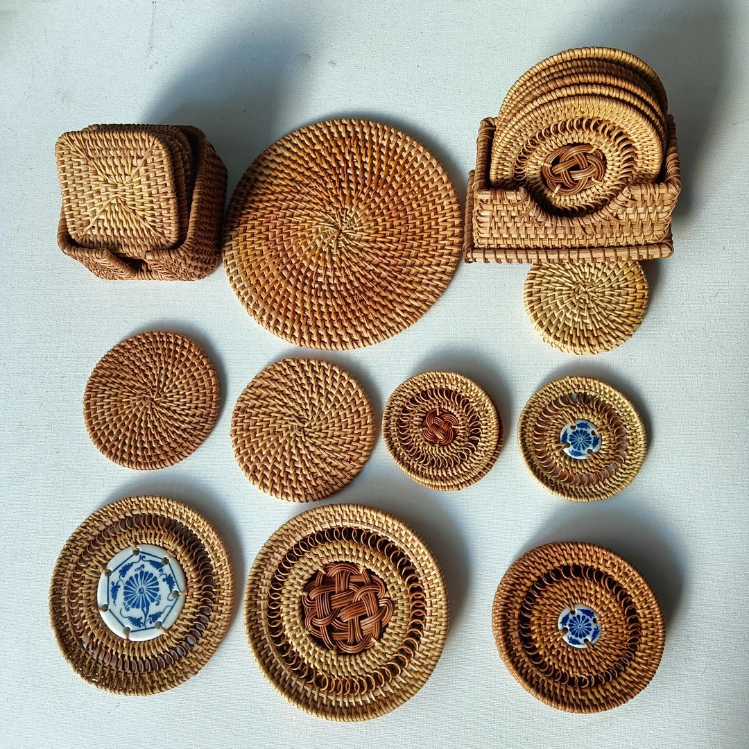 手工编织隔热垫越南秋藤藤编杯垫茶具茶道茶杯茶壶垫子碗垫盘垫