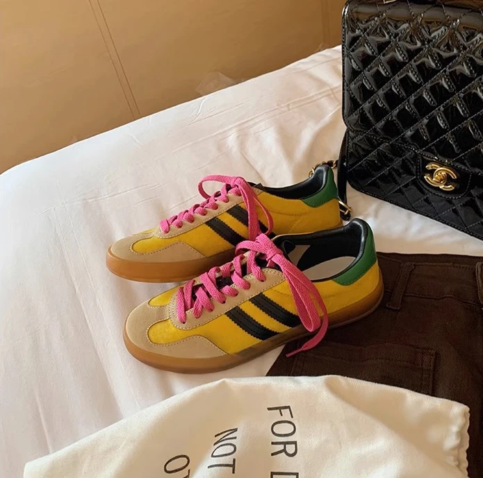 牛皮版小众拼色复古德训鞋女2025年春秋新款撞色百搭平底运动板鞋