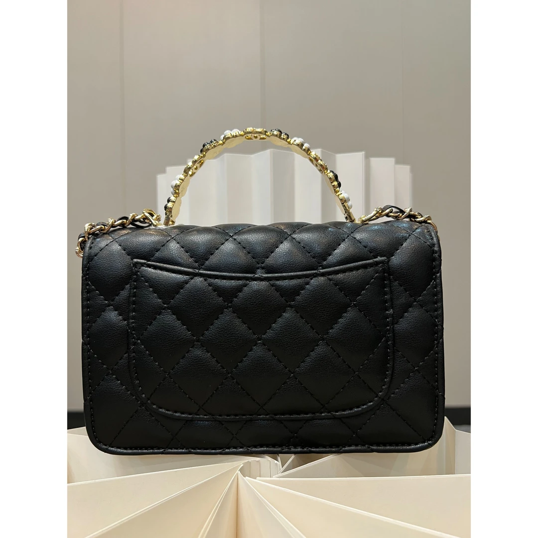 TOLEX2024新款手工时尚山茶花手柄百搭真皮女包黑色