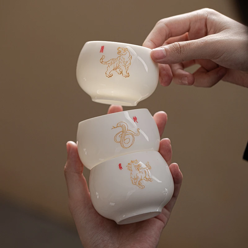 私人定制十二生肖百家姓羊脂玉功夫茶杯陶瓷家用品茗杯高档刻字