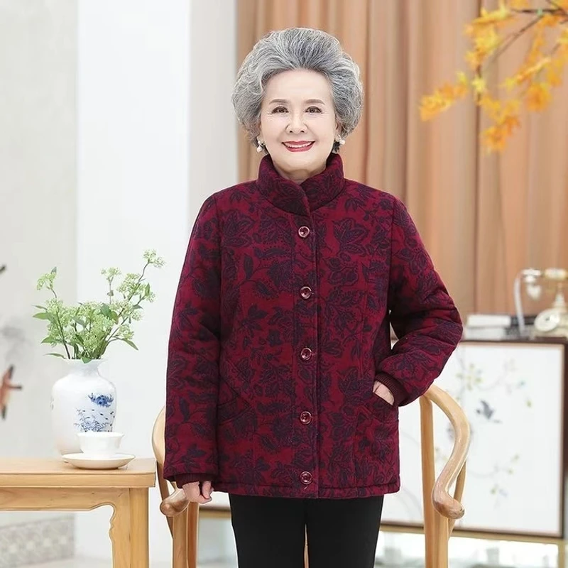 中老年人棉袄女加绒加厚奶奶冬装立领棉衣服60岁7080妈妈棉质外套