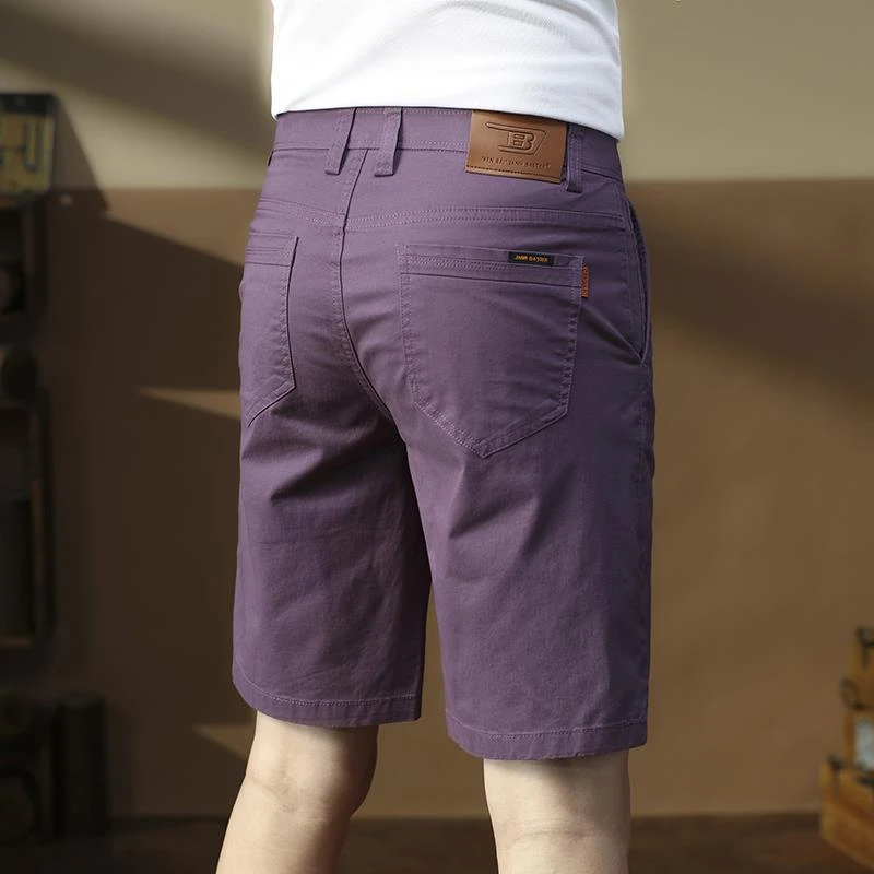 意大利紫色纯棉休闲短裤男直筒修身2024夏季薄款百搭高端五分中裤