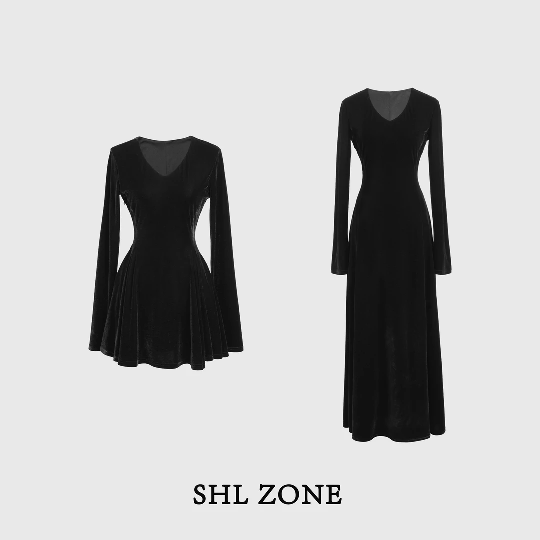 舒胡蕾 茶香可颂【丝绒版本】 丝绒长袖连衣裙秋冬时尚气质百搭