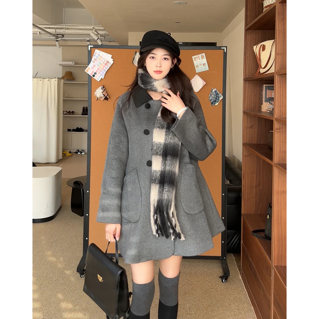 RICHINCHEESE 心动周末 冬季韩系高级设计感羊毛百搭厚毛呢大衣