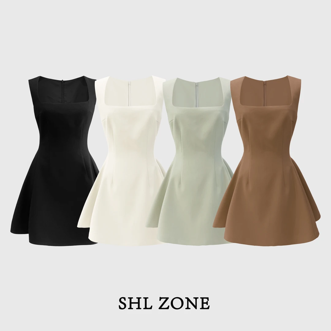 舒胡蕾 生日裙（方领版） 西装面料短款连衣裙气质时尚女士无袖简约