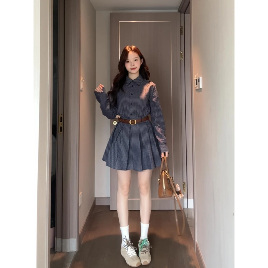 金川川 巴赫乐章 气质韩系设计高级感收腰显瘦衬衫百褶连衣裙