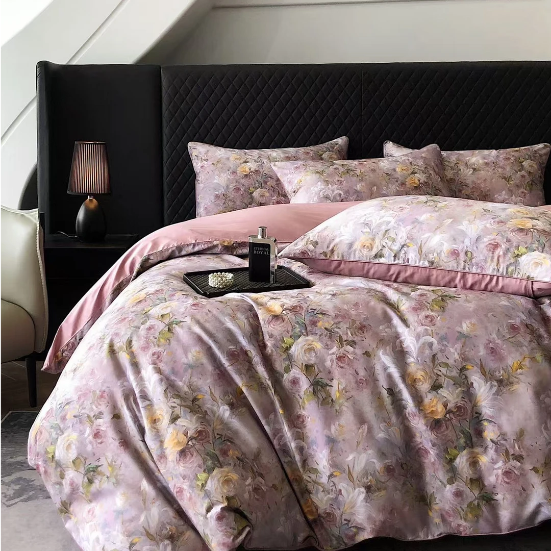 C7572 纯棉活性数码印花100s加大四件套 罗兰紫影220*240柔软舒适