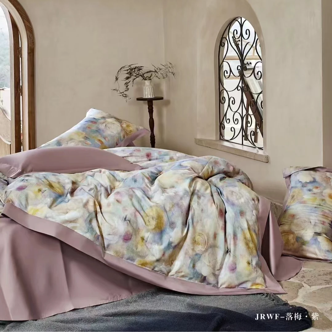 C6869 纯棉100s匹马棉数码印花四件套 落梅紫200*230  50*50双股