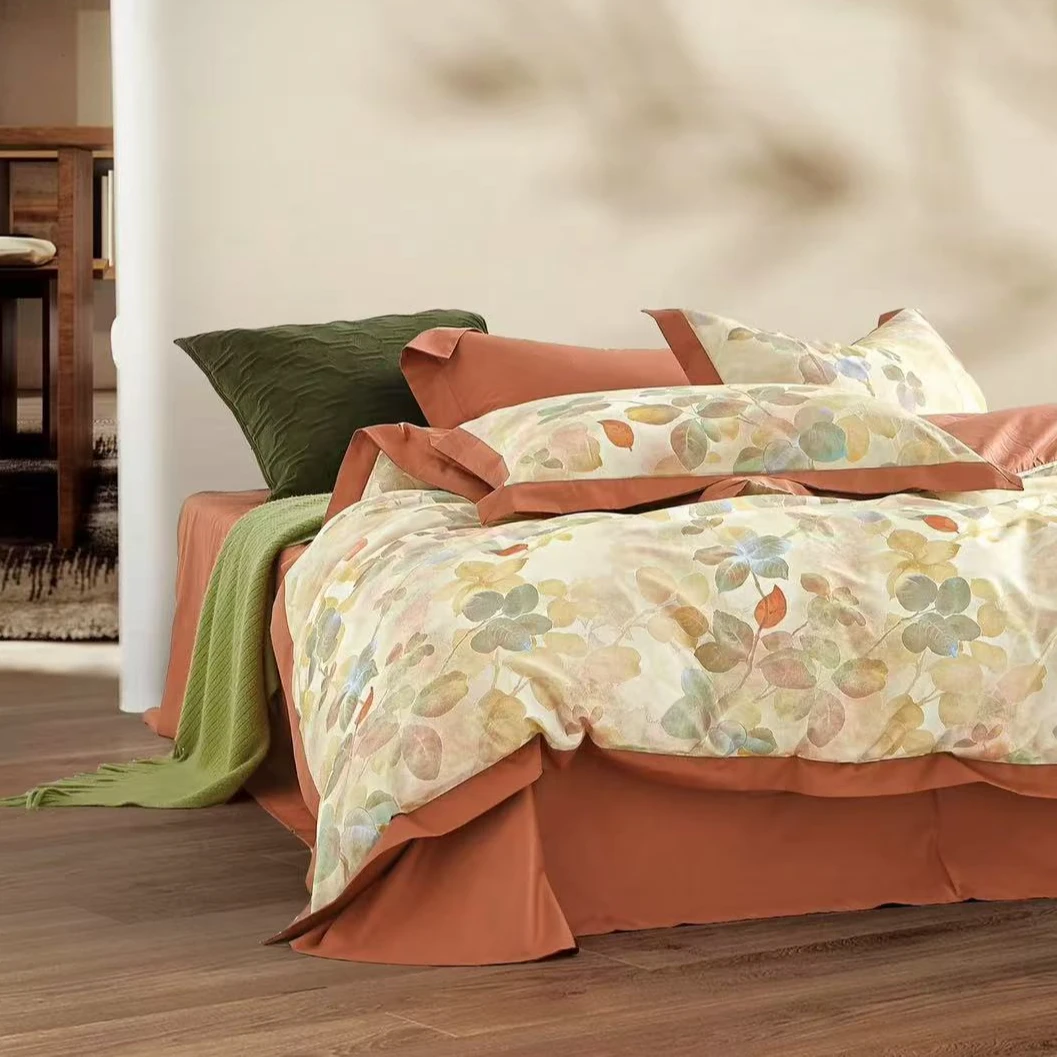 C7692 高端纯棉数码印花铂金四件套 霞锦黄200*230简约大气庄园