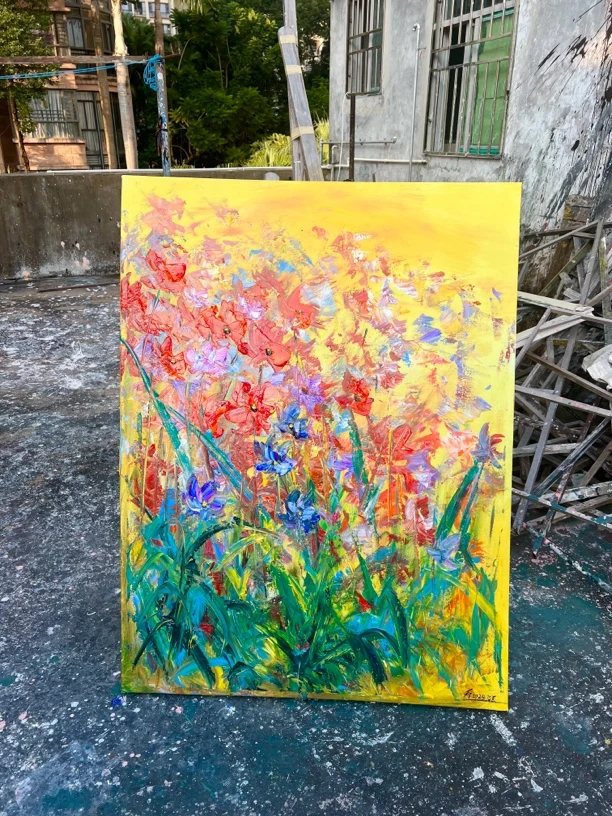 繁花挂画玄关画现代装饰画吃啊90x120CM