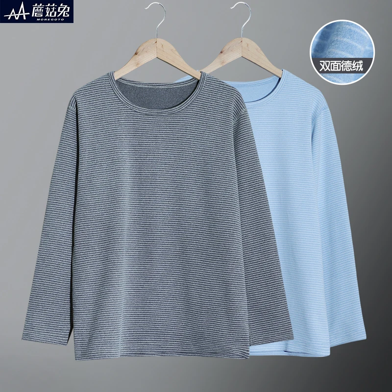 胖男童秋衣单件上衣秋冬季内搭长袖加肥中大童儿童德绒条纹打底衫