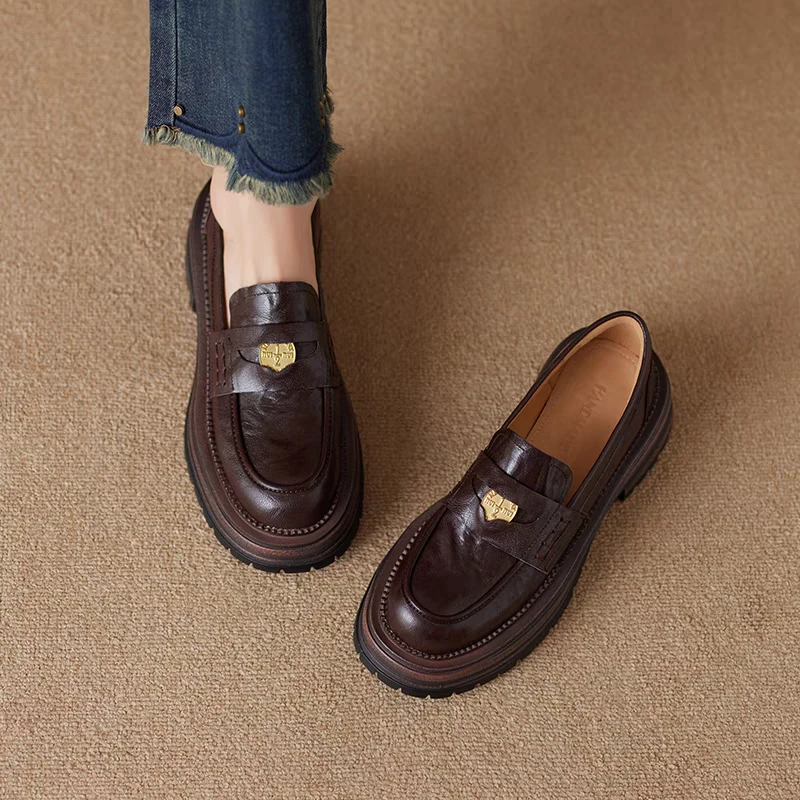 真皮厚底乐福鞋法式单鞋女2025新款秋冬女鞋jk制服鞋英伦风小皮鞋