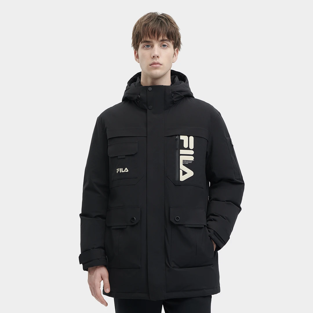 Fila/斐乐男子高端运动休闲时尚中长款连帽保暖羽绒服F11M349904F