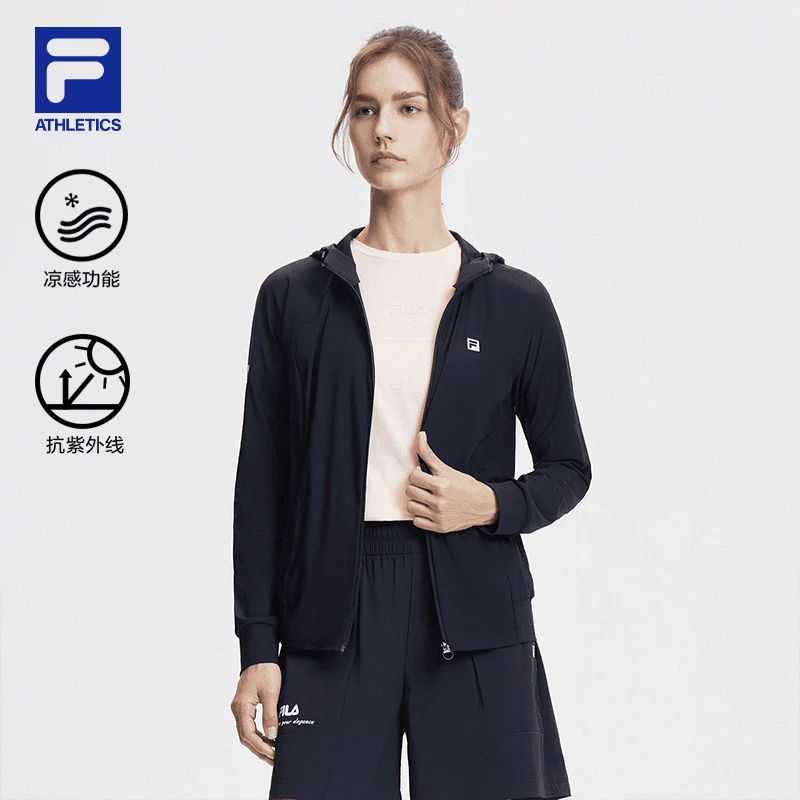 FILA斐乐休闲舒适百搭潮流凉感运动针织连帽外套A11W421502F