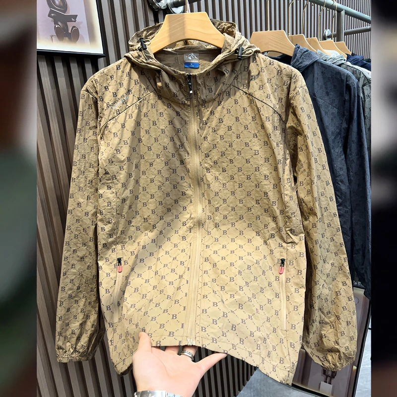 防晒衣户外2024男装夏季美式潮牌男士字母印花薄款速干服休闲外套