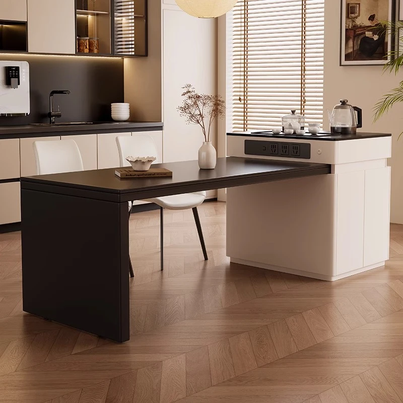 CT25#岩板餐桌椅家用一体轻奢茶桌新款现代简约长方形伸缩饭桌