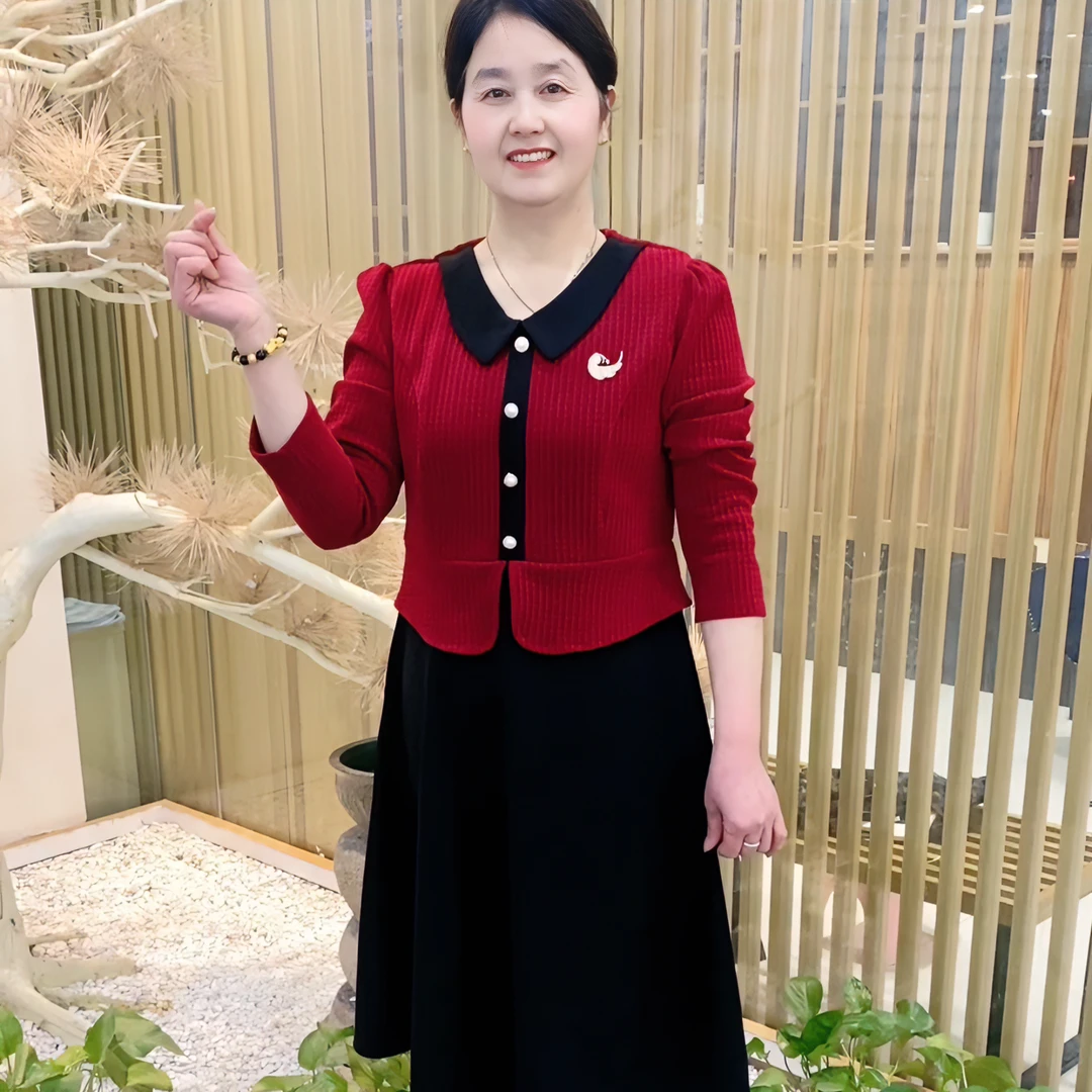 冬季新款妈妈装时尚洋气百搭显瘦春秋气质打底拼接中长款连衣裙