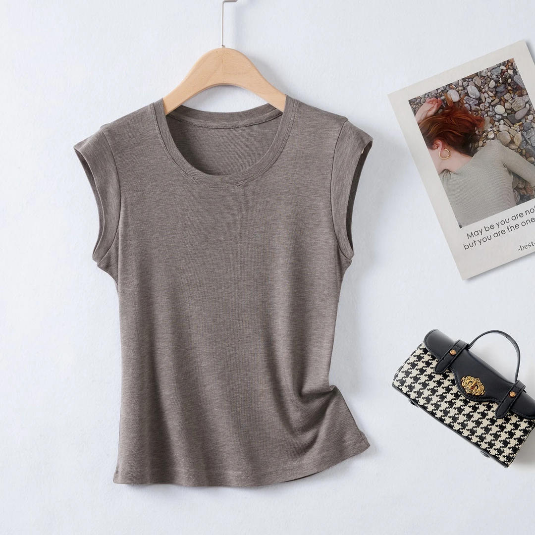 D.Ladies 水面膜蚕丝氛围感小飞袖无袖圆领打底衫外穿夏季百搭T恤