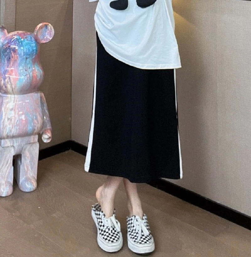 【49.9】孕妇春秋款侧边条纹撞色半身裙55977