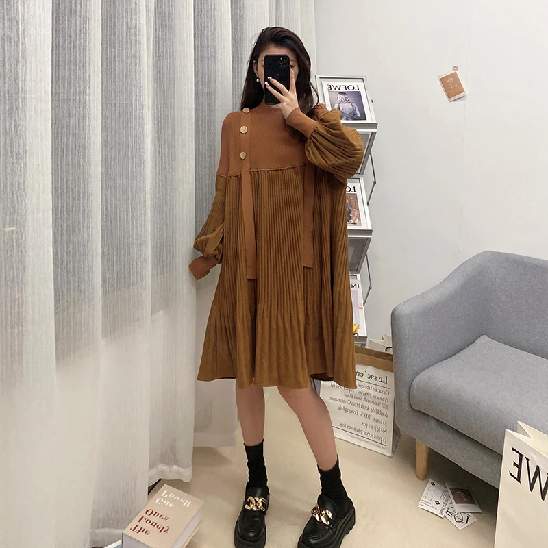 孕妇秋季新款气质针织宽松灯笼袖连衣裙（二色可选）54739