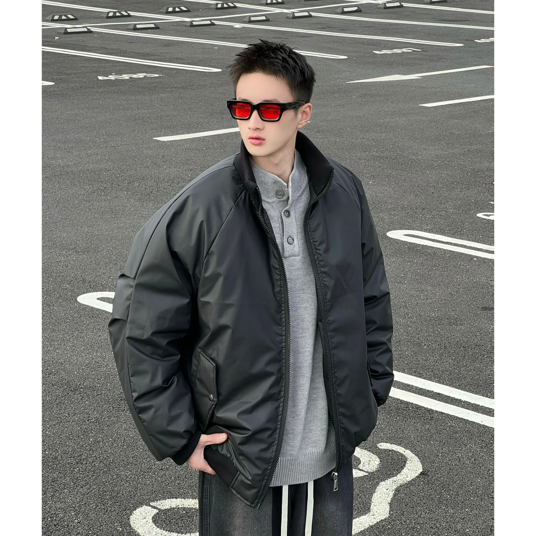 美式冬季保暖皮棉服潮宽松情侣立领加厚廓形机车外套cleanfit棉衣