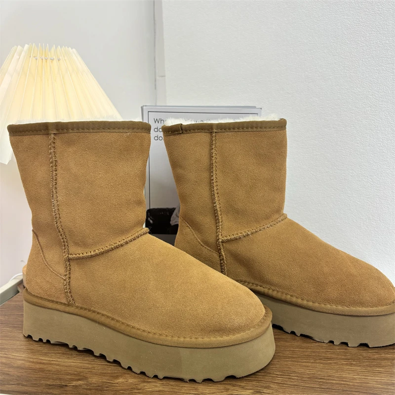 桑坡上新款5825雪地靴一字大底保暖冬季时尚百搭真皮鞋