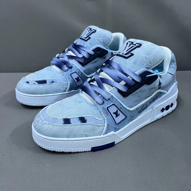 99新 LouisVuitton/路易威登 水墨扎染蓝牛仔trainer正品福利潮鞋