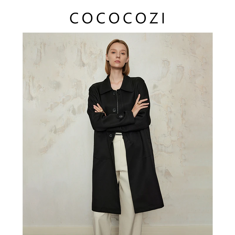 【金多乾专属】秋冬新款32姆米丝毛斜纹长款风衣外套女装234CO009WT