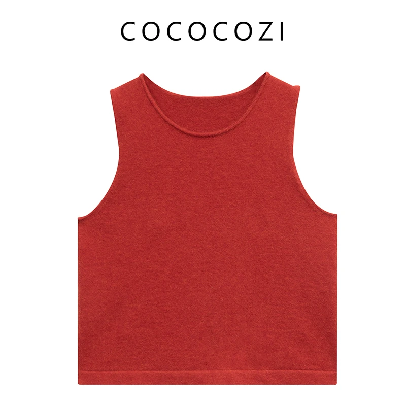COCOCOZI 秋冬新款毛衣无袖背心女士针织红色234CO130M