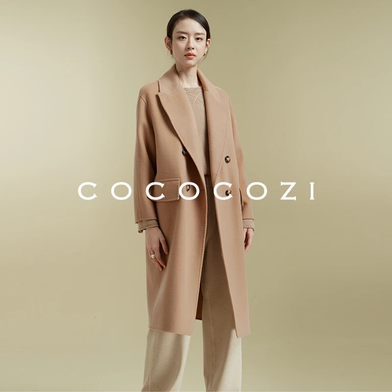【专场】秋冬通勤时尚双面呢排扣女士中长款羊毛大衣外套223CO073