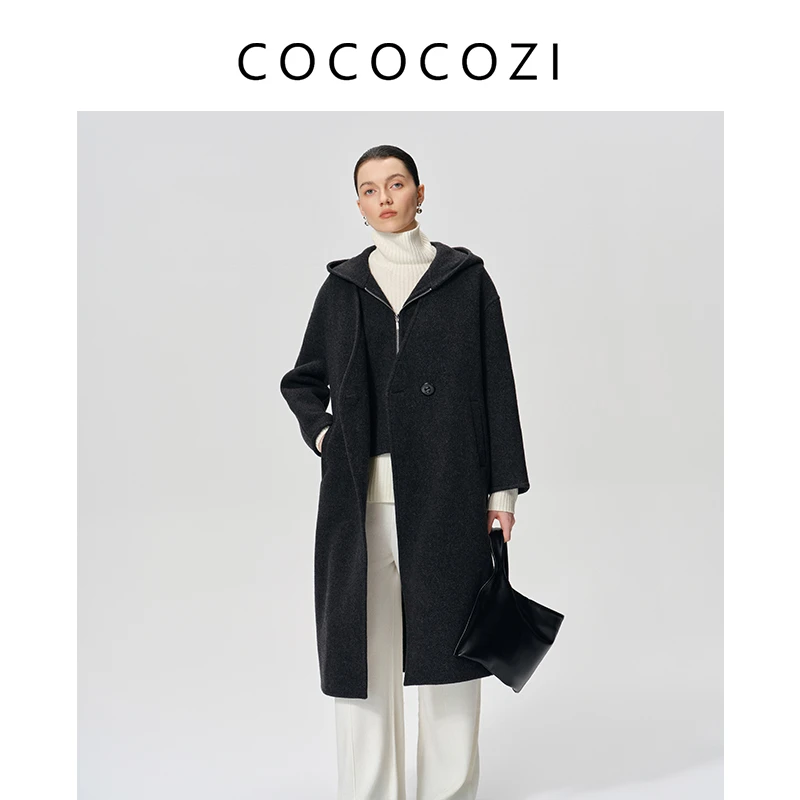 【直播专属】COCOCOZI秋冬上新女士一粒扣长款V领女士大衣243CO502D